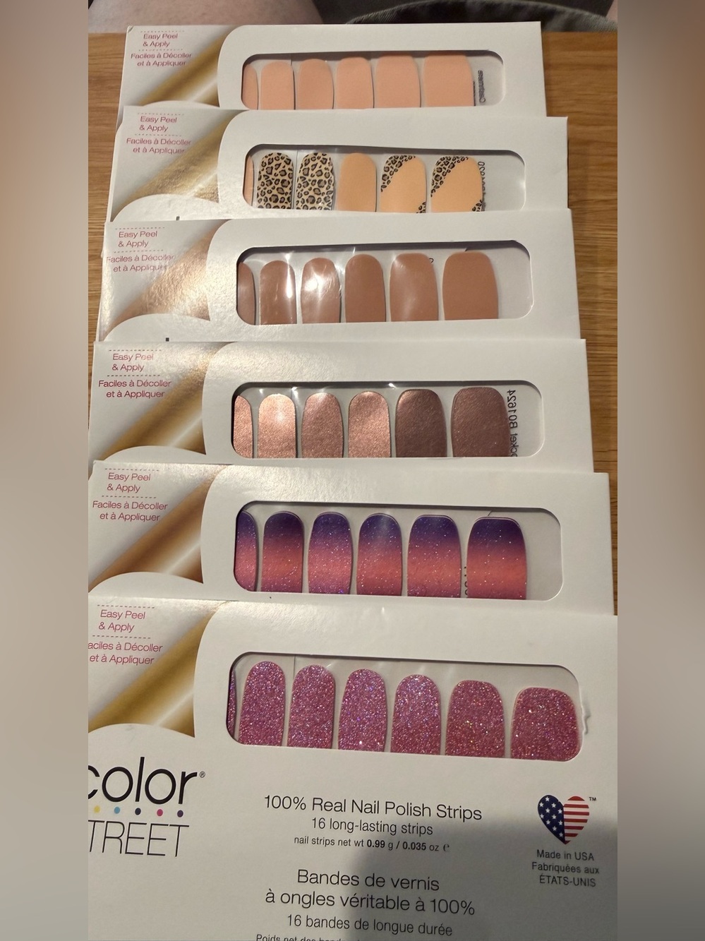 6 new Pkg color Street nail wraps, glitter, solid, metallic, pink, purple nude